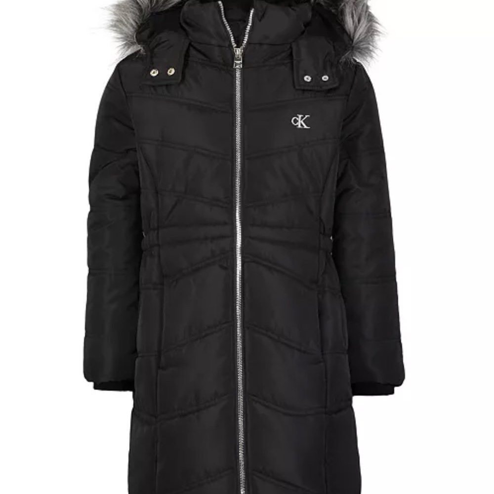 Calvin Klein Black Hooded Puffer Jacket Girls Size 7